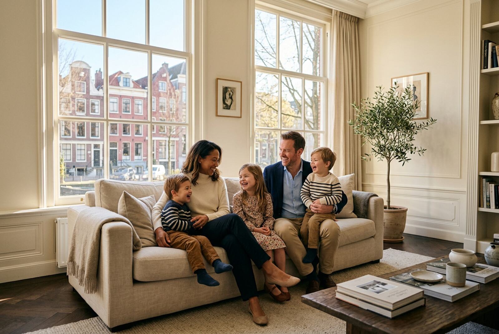 Family together in a bright Dutch townhouse