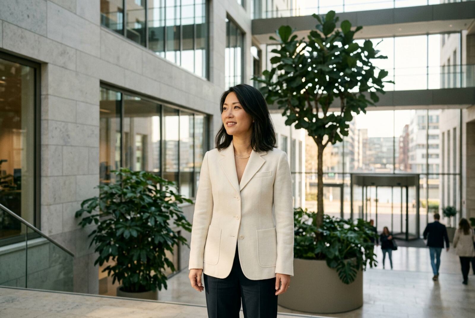 International professional in a Dutch office atrium
